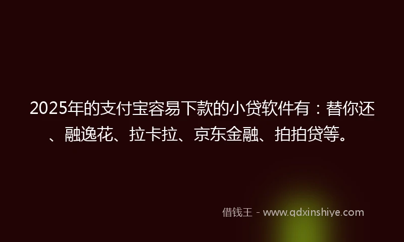 2025年的支付宝容易下款的小贷软件有：替你还、融逸花、拉卡拉、京东金融、拍拍贷等。