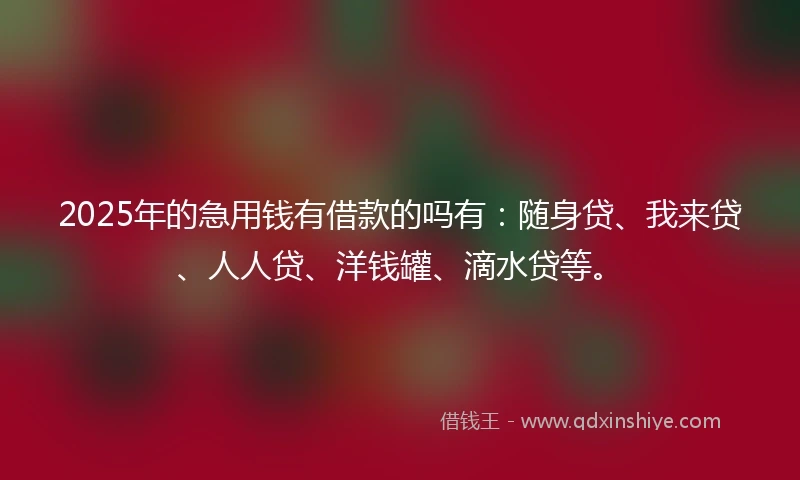 2025年的急用钱有借款的吗有：随身贷、我来贷、人人贷、洋钱罐、滴水贷等。