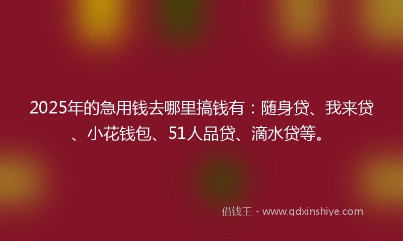 2025年的急用钱去哪里搞钱有：随身贷、我来贷、小花钱包、51人品贷、滴水贷等。