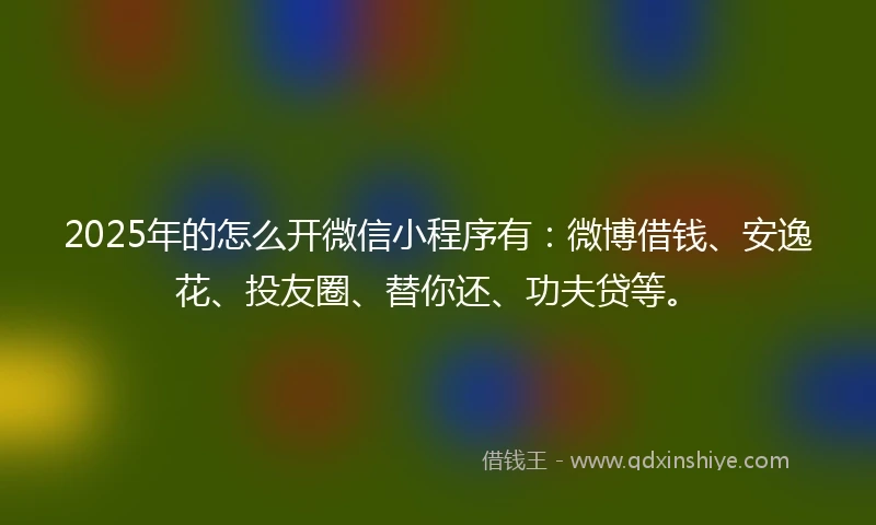 2025年的怎么开微信小程序有：微博借钱、安逸花、投友圈、替你还、功夫贷等。