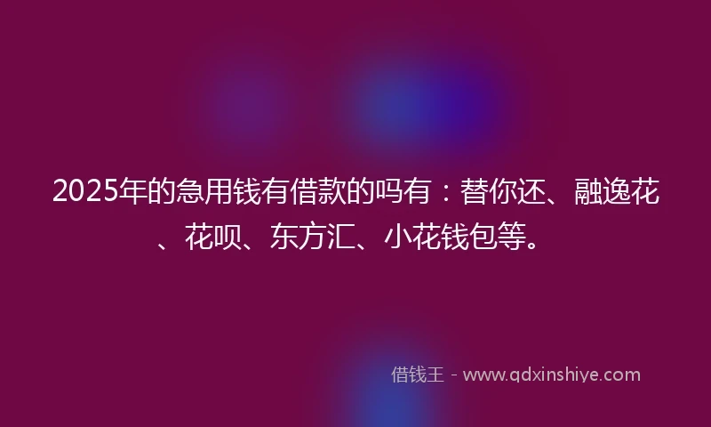 2025年的急用钱有借款的吗有：替你还、融逸花、花呗、东方汇、小花钱包等。