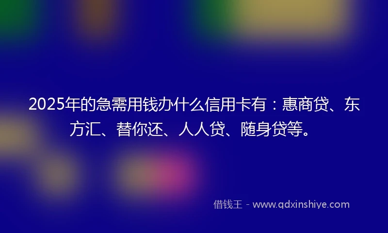 2025年的急需用钱办什么信用卡有：惠商贷、东方汇、替你还、人人贷、随身贷等。