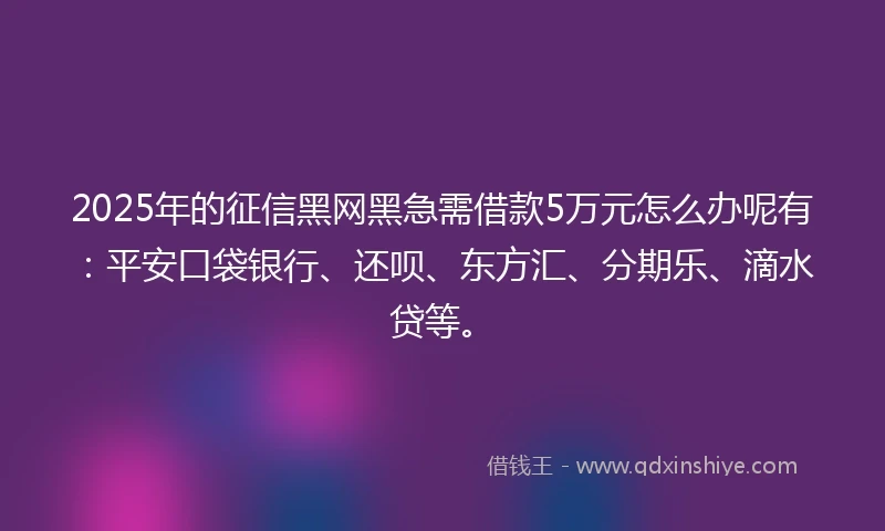 2025年的征信黑网黑急需借款5万元怎么办呢有：平安口袋银行、还呗、东方汇、分期乐、滴水贷等。