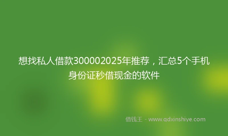 想找私人借款300002025年推荐，汇总5个手机身份证秒借现金的软件