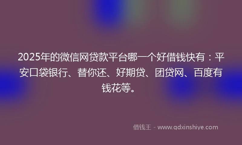 2025年的微信网贷款平台哪一个好借钱快有：平安口袋银行、替你还、好期贷、团贷网、百度有钱花等。