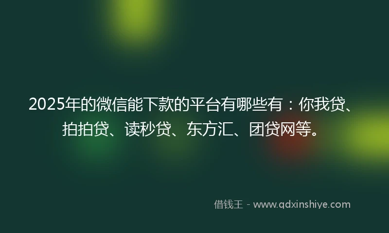 2025年的微信能下款的平台有哪些有：你我贷、拍拍贷、读秒贷、东方汇、团贷网等。