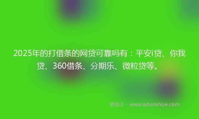 2025年的打借条的网贷可靠吗有：平安i贷、你我贷、360借条、分期乐、微粒贷等。