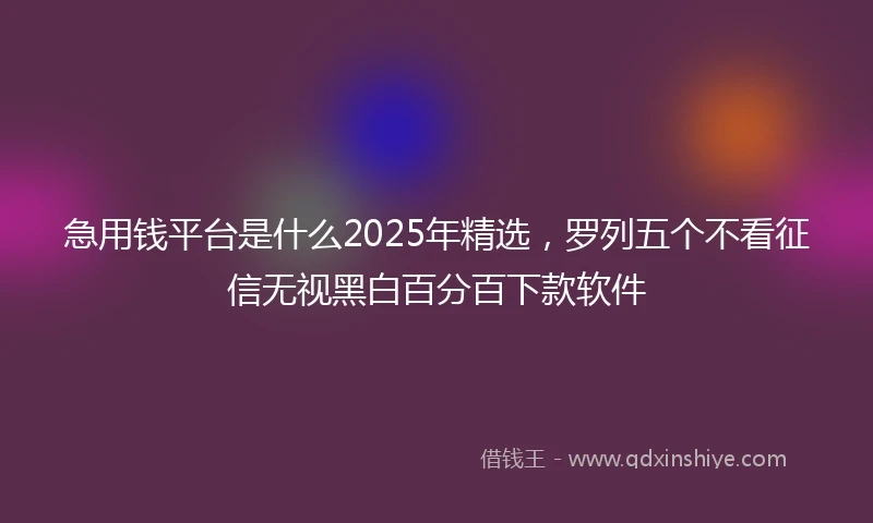 急用钱平台是什么2025年精选，罗列五个不看征信无视黑白百分百下款软件