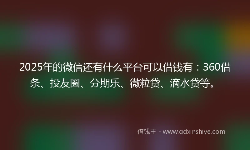 2025年的微信还有什么平台可以借钱有：360借条、投友圈、分期乐、微粒贷、滴水贷等。