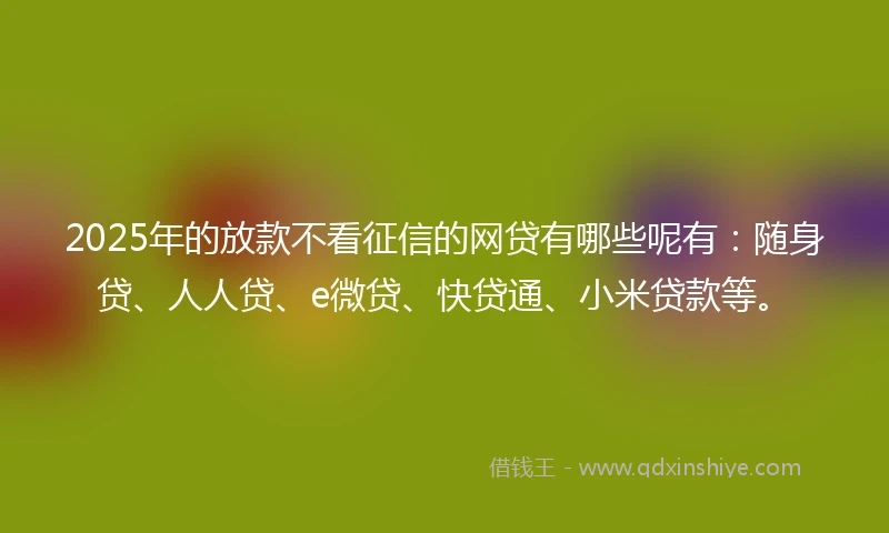 2025年的放款不看征信的网贷有哪些呢有：随身贷、人人贷、e微贷、快贷通、小米贷款等。