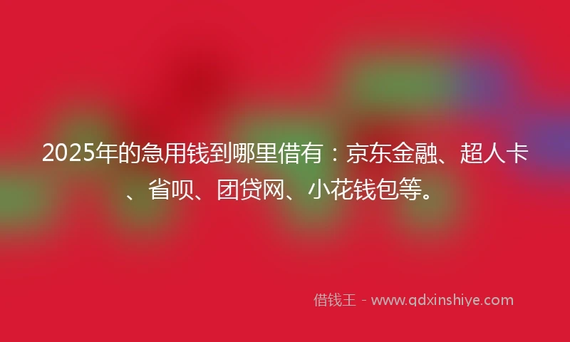 2025年的急用钱到哪里借有：京东金融、超人卡、省呗、团贷网、小花钱包等。