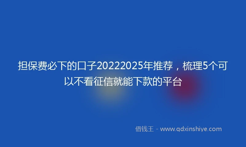 担保费必下的口子20222025年推荐，梳理5个可以不看征信就能下款的平台