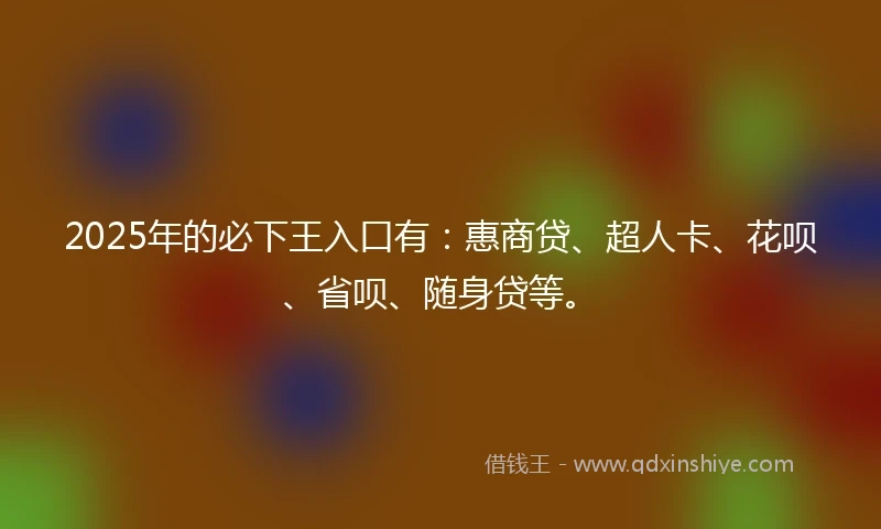 2025年的必下王入口有：惠商贷、超人卡、花呗、省呗、随身贷等。