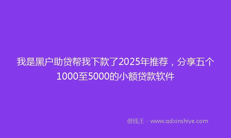我是黑户助贷帮我下款了2025年推荐，分享五个1000至5000的小额贷款软件