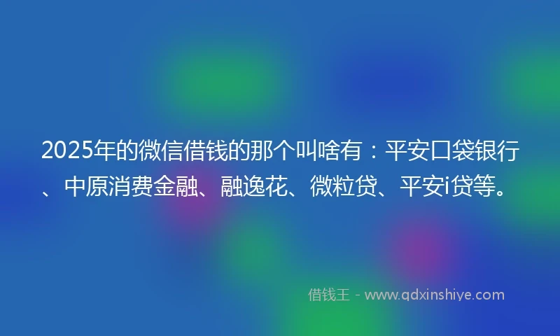 2025年的微信借钱的那个叫啥有：平安口袋银行、中原消费金融、融逸花、微粒贷、平安i贷等。