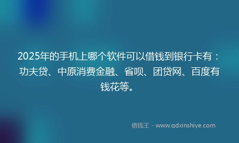 2025年的手机上哪个软件可以借钱到银行卡有：功夫贷、中原消费金融、省呗、团贷网、百度有钱花等。