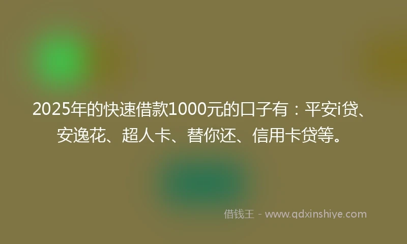 2025年的快速借款1000元的口子有：平安i贷、安逸花、超人卡、替你还、信用卡贷等。
