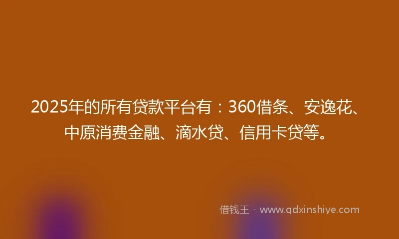 2025年的所有贷款平台有：360借条、安逸花、中原消费金融、滴水贷、信用卡贷等。