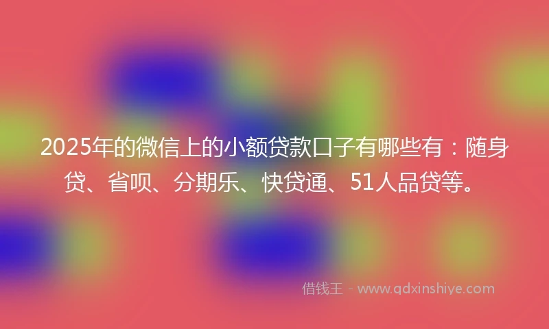 2025年的微信上的小额贷款口子有哪些有：随身贷、省呗、分期乐、快贷通、51人品贷等。