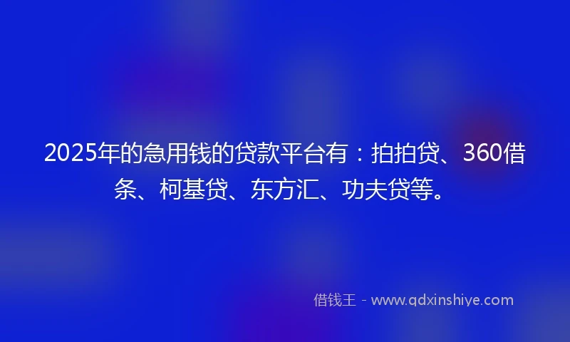 2025年的急用钱的贷款平台有：拍拍贷、360借条、柯基贷、东方汇、功夫贷等。