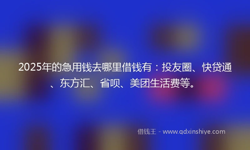 2025年的急用钱去哪里借钱有:投友圈、快贷通、东方汇、省呗、美团生活费等。