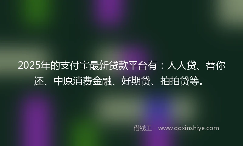 2025年的支付宝最新贷款平台有：人人贷、替你还、中原消费金融、好期贷、拍拍贷等。