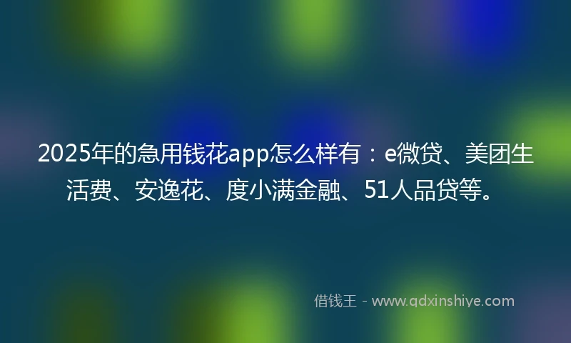 2025年的急用钱花app怎么样有：e微贷、美团生活费、安逸花、度小满金融、51人品贷等。