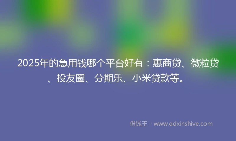 2025年的急用钱哪个平台好有：惠商贷、微粒贷、投友圈、分期乐、小米贷款等。