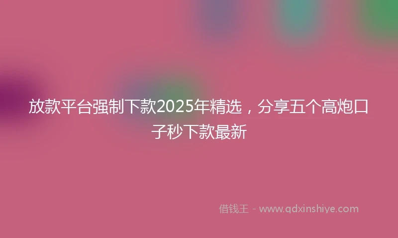 放款平台强制下款2025年精选，分享五个高炮口子秒下款最新