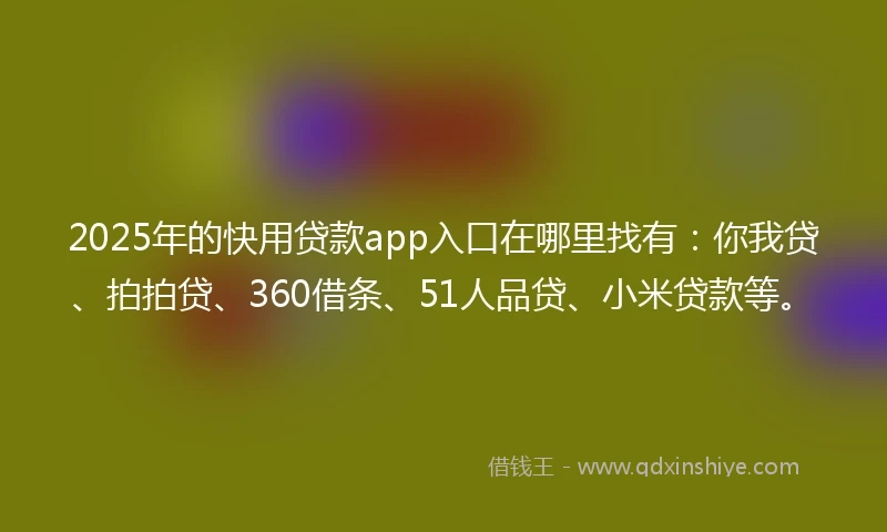 2025年的快用贷款app入口在哪里找有：你我贷、拍拍贷、360借条、51人品贷、小米贷款等。
