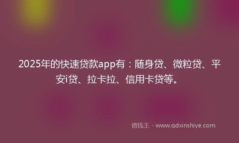 2025年的快速贷款app有：随身贷、微粒贷、平安i贷、拉卡拉、信用卡贷等。