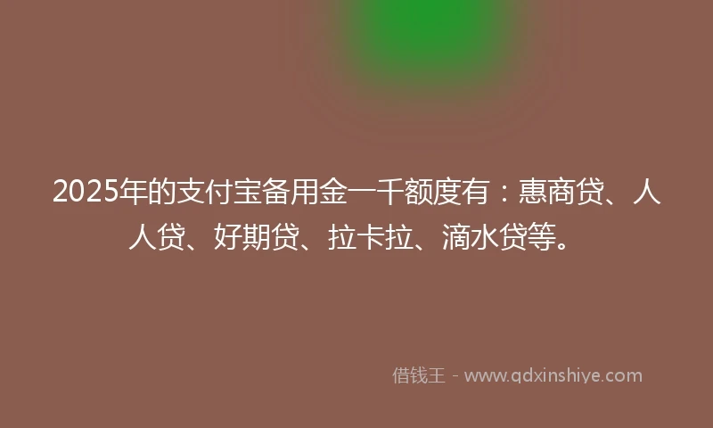 2025年的支付宝备用金一千额度有：惠商贷、人人贷、好期贷、拉卡拉、滴水贷等。