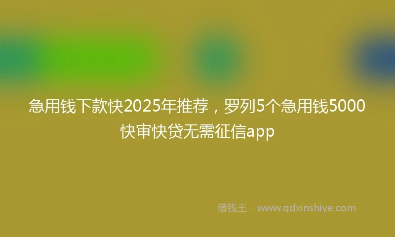 急用钱下款快2025年推荐，罗列5个急用钱5000快审快贷无需征信app