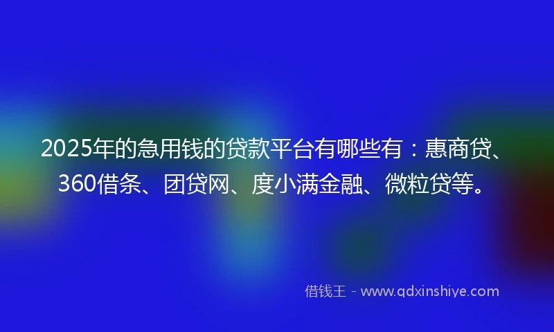2025年的急用钱的贷款平台有哪些有：惠商贷、360借条、团贷网、度小满金融、微粒贷等。