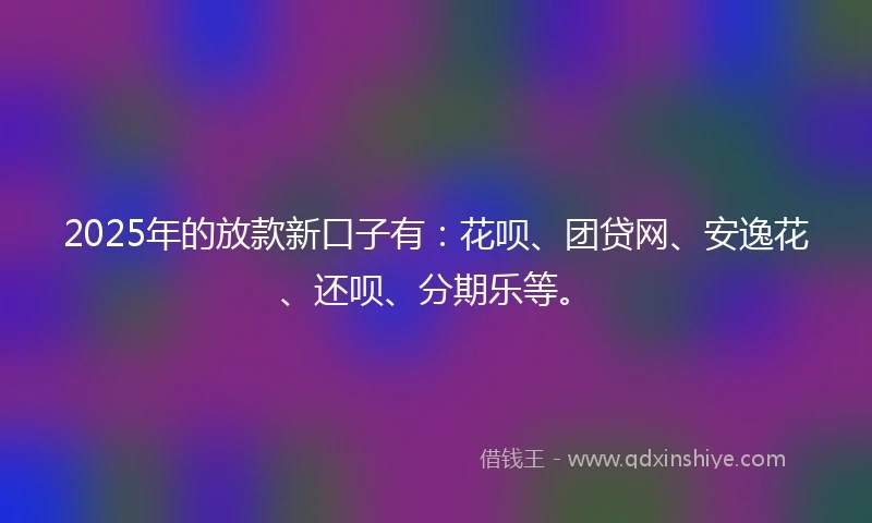 2025年的放款新口子有：花呗、团贷网、安逸花、还呗、分期乐等。