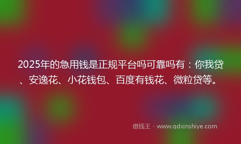 2025年的急用钱是正规平台吗可靠吗有：你我贷、安逸花、小花钱包、百度有钱花、微粒贷等。
