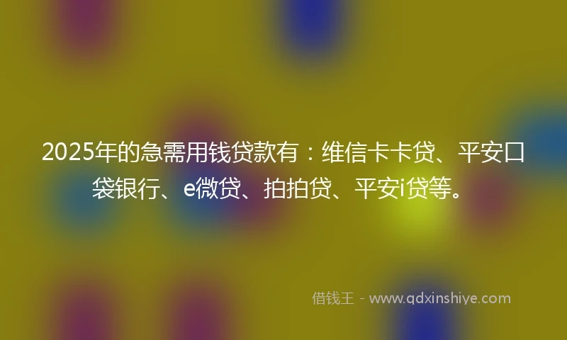2025年的急需用钱贷款有：维信卡卡贷、平安口袋银行、e微贷、拍拍贷、平安i贷等。