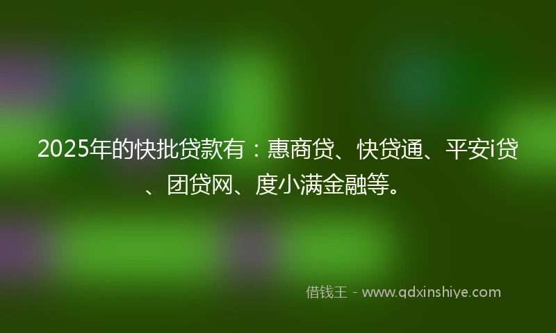 2025年的快批贷款有：惠商贷、快贷通、平安i贷、团贷网、度小满金融等。