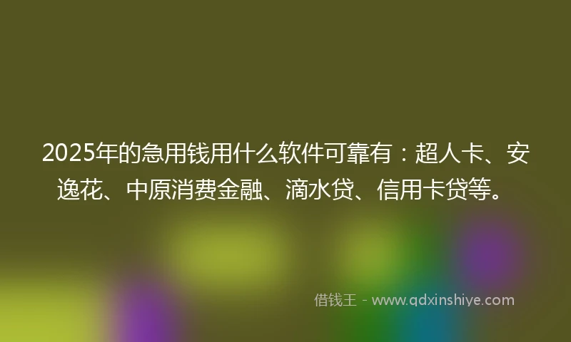 2025年的急用钱用什么软件可靠有：超人卡、安逸花、中原消费金融、滴水贷、信用卡贷等。