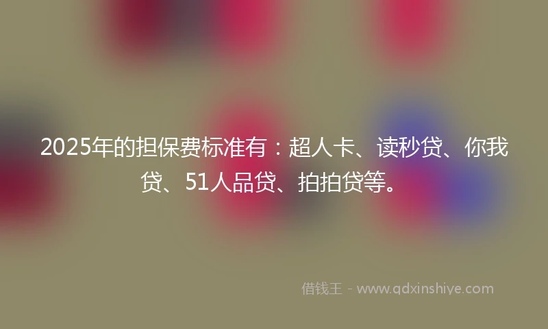 2025年的担保费标准有：超人卡、读秒贷、你我贷、51人品贷、拍拍贷等。