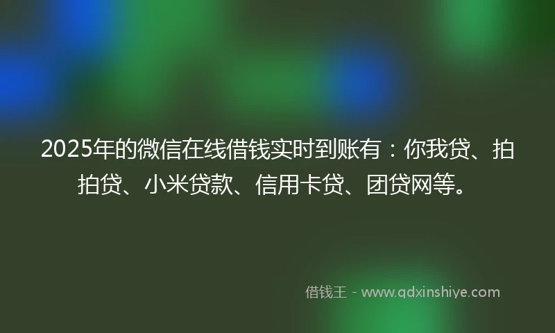 2025年的微信在线借钱实时到账有：你我贷、拍拍贷、小米贷款、信用卡贷、团贷网等。