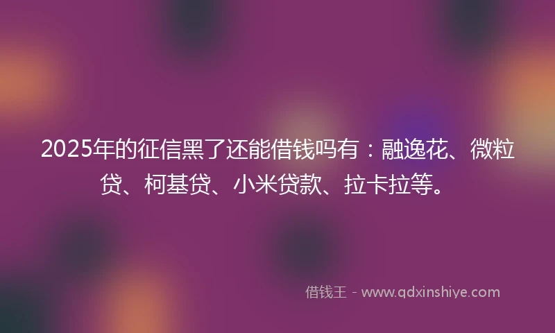 2025年的征信黑了还能借钱吗有：融逸花、微粒贷、柯基贷、小米贷款、拉卡拉等。