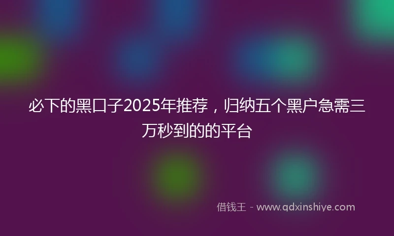 必下的黑口子2025年推荐，归纳五个黑户急需三万秒到的的平台