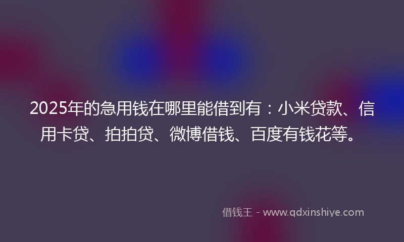 2025年的急用钱在哪里能借到有：小米贷款、信用卡贷、拍拍贷、微博借钱、百度有钱花等。