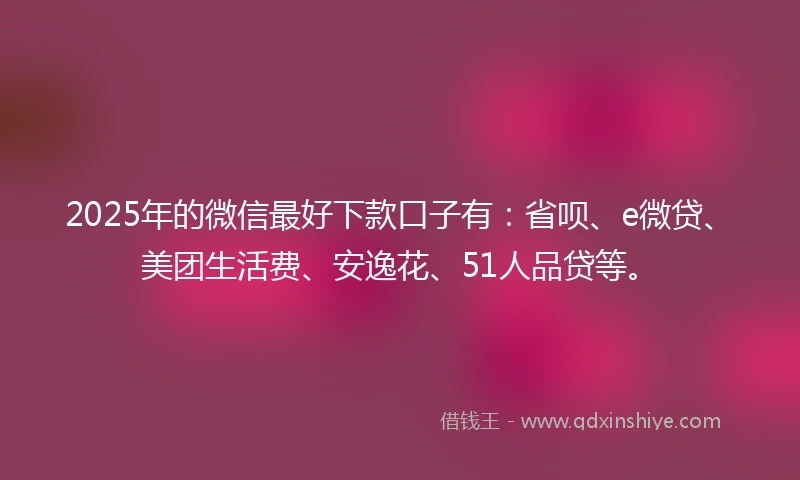 2025年的微信最好下款口子有：省呗、e微贷、美团生活费、安逸花、51人品贷等。