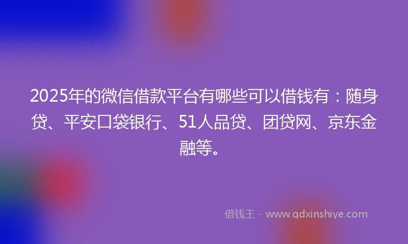 2025年的微信借款平台有哪些可以借钱有：随身贷、平安口袋银行、51人品贷、团贷网、京东金融等。