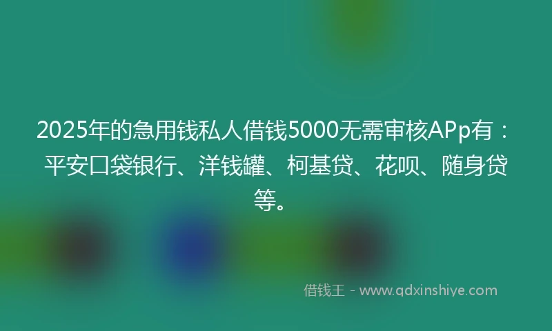 2025年的急用钱私人借钱5000无需审核APp有:平安口袋银行、洋钱罐、柯基贷、花呗、随身贷等。