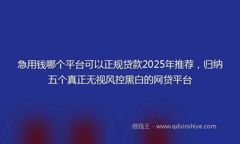 急用钱哪个平台可以正规贷款2025年推荐，归纳五个真正无视风控黑白的网贷平台
