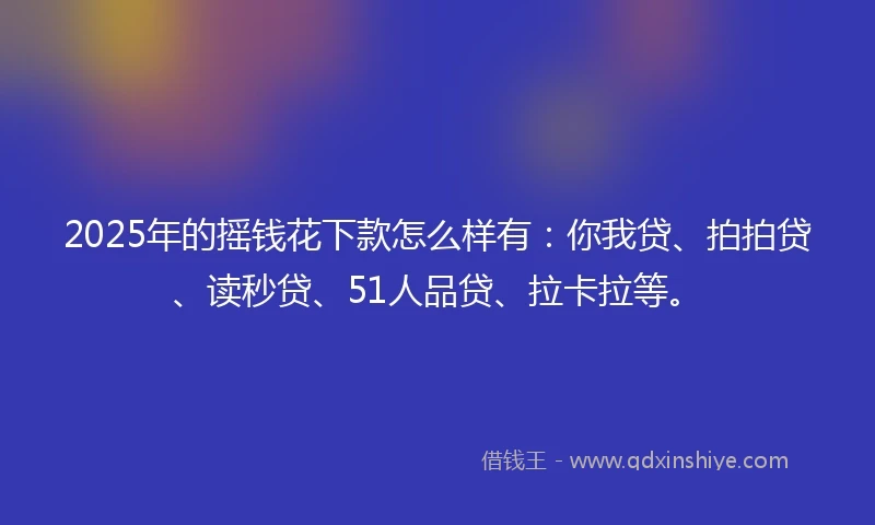2025年的摇钱花下款怎么样有：你我贷、拍拍贷、读秒贷、51人品贷、拉卡拉等。
