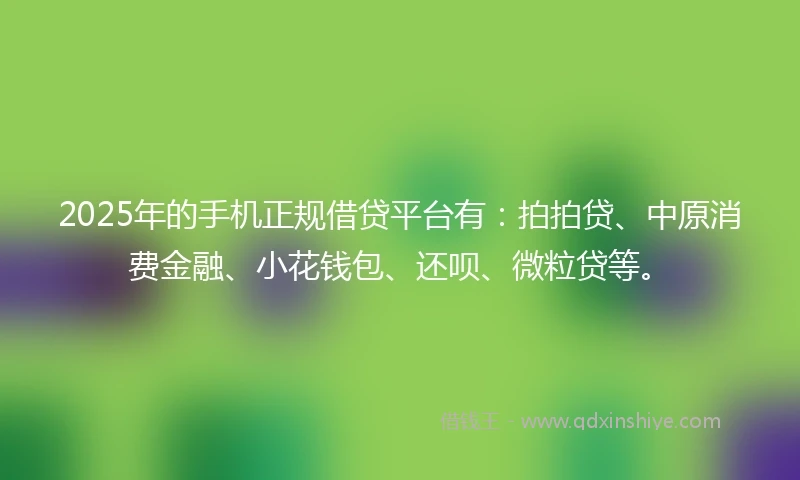 2025年的手机正规借贷平台有：拍拍贷、中原消费金融、小花钱包、还呗、微粒贷等。